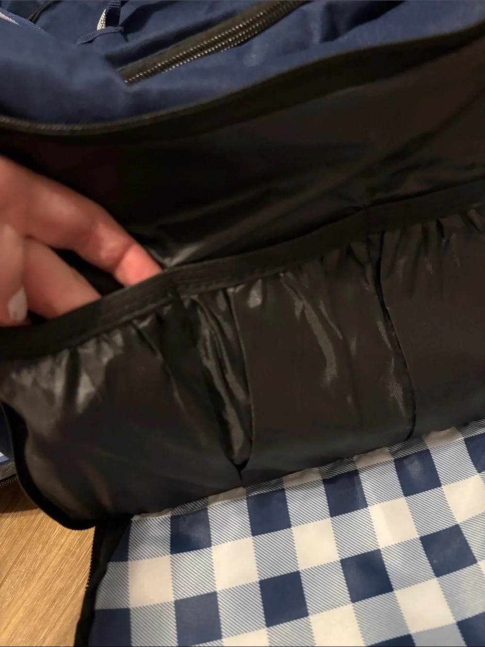 Navy Travel Duffel Bag with Checked Interior (Cooler Insulation)